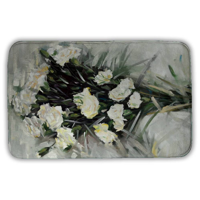 Lisianthus white bouquet Bath Mat with Non-Slip Backing - Quick Dry Memory Foam Bathroom Rug - Absorbent - Modern Plush Spa-Style - Machine Washable