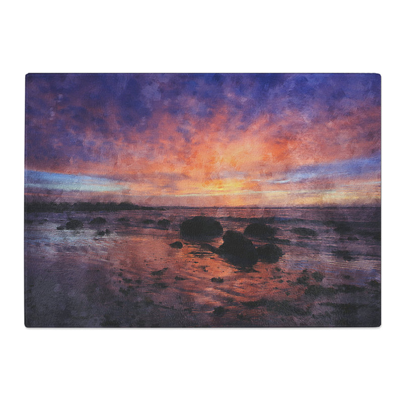 Beach Sunset Painting Chopping Board, 0.4cm H x 28.5cm W x 39cm L
