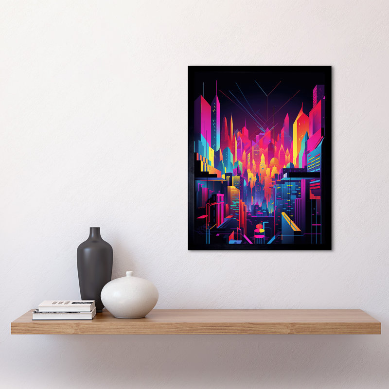 Leslianne Neon Light Colour Abstract Metropolis Cityscape At Night - Single Picture Frame Print