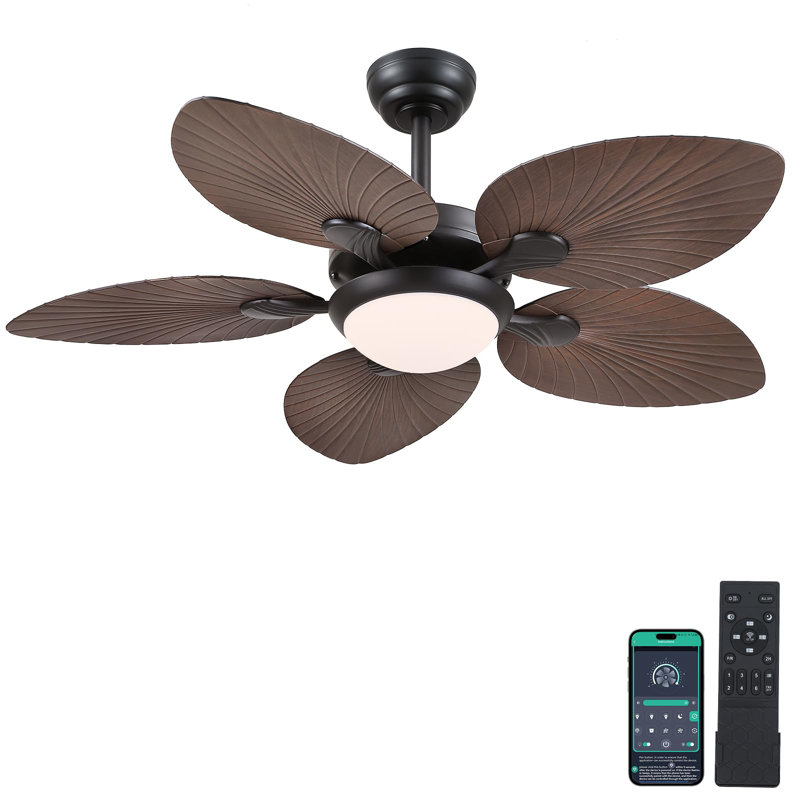 44/52" Palm Tropical 5 Blade Ceiling Fan, 44" Wide, Brown