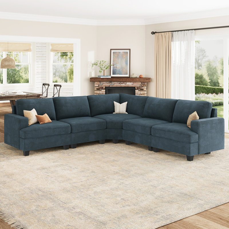  Canapé modulaire de coin Anureet, Velours côtelé bleu