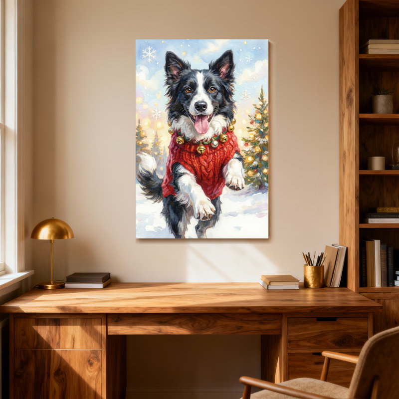 Animaux, chien de Noël dans un chandail rouge avec des clochettes, H 36 po x l 24 po