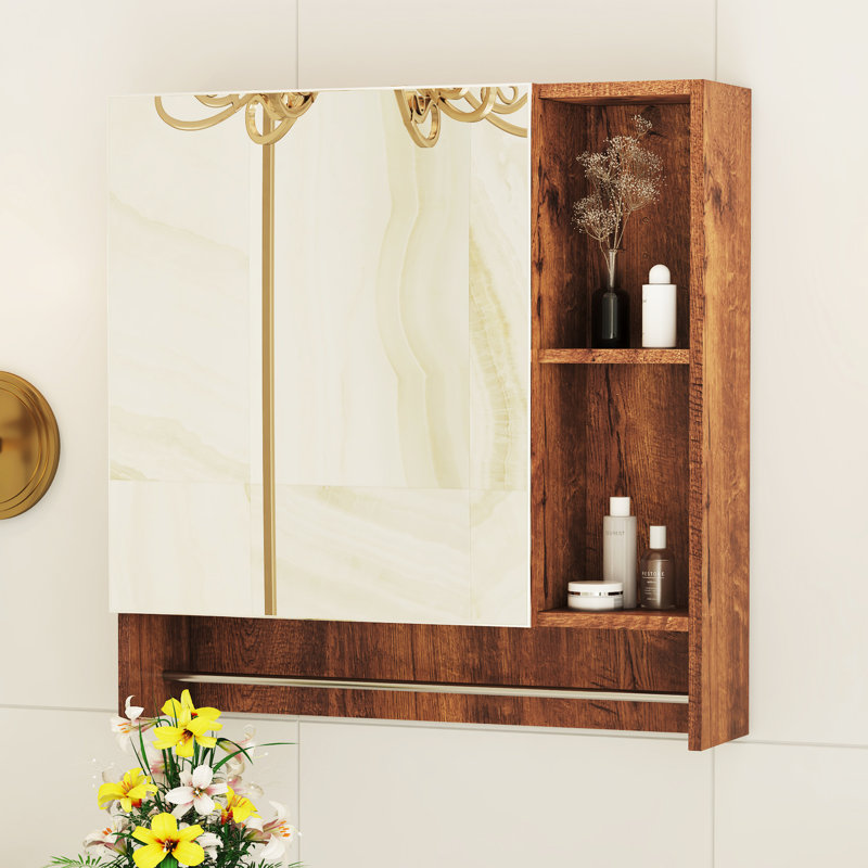 Armoire à pharmacie de salle de bain avec support à serviettes et 4 compartiments - installation murale stable, imperméable, pratique pour un espace de rangement précis, tablettes à charnières, finition silencieuse
