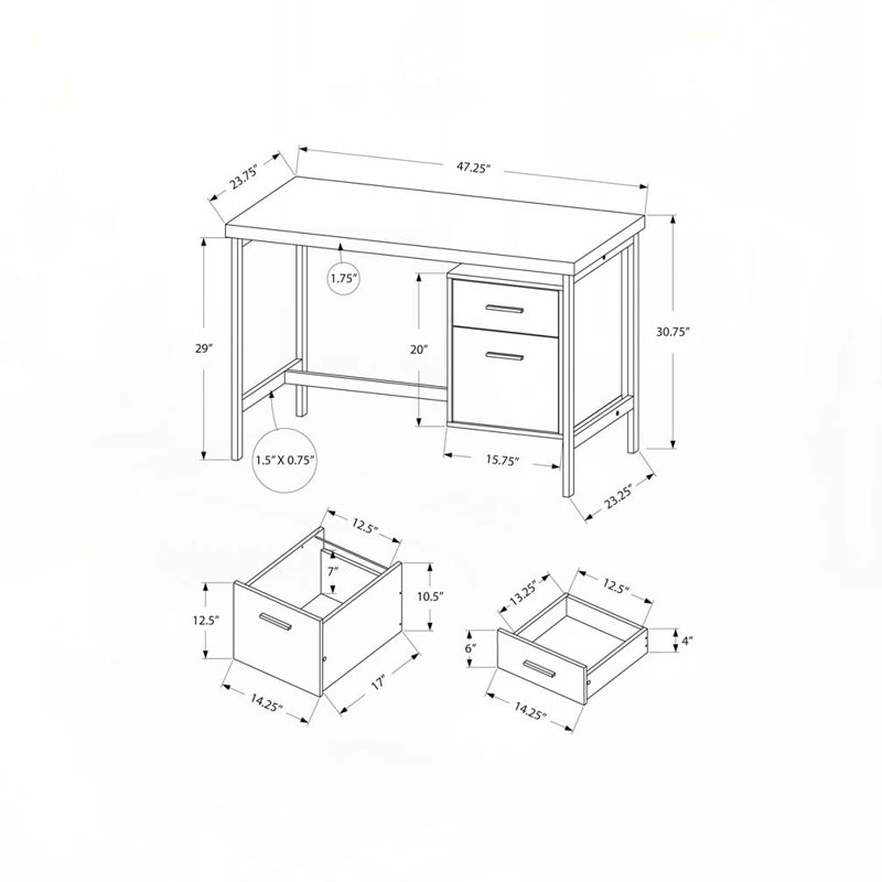 Bureau d'ordinateur à domicile avec tiroirs de rangement, Blanc / Gris