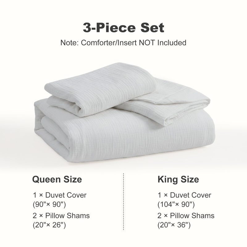 HYPREST 100% Cotton Duvet Cover Queen Size Muslin Gauze,Soft Textured White