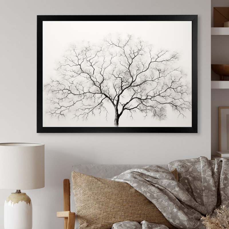 " White And Grey Minimalism Maple Tree ", Black Picture Frame, 12" H x 20" W x 1" D