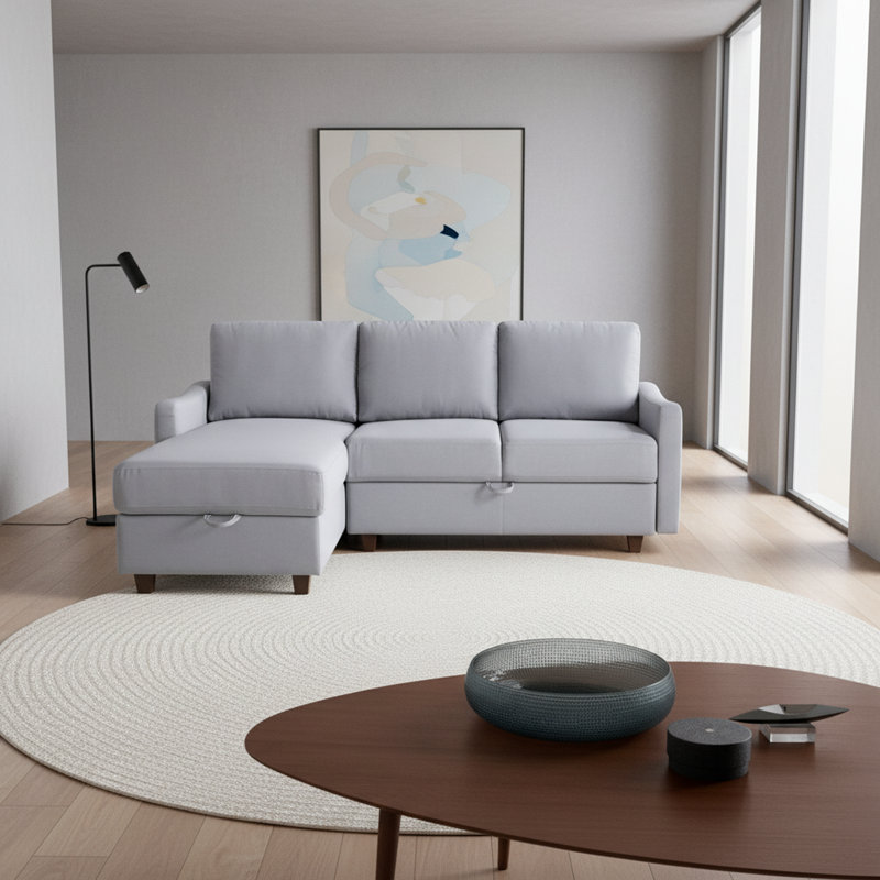Canapé modulaire réversible rembourré avec rangement, Gris clair