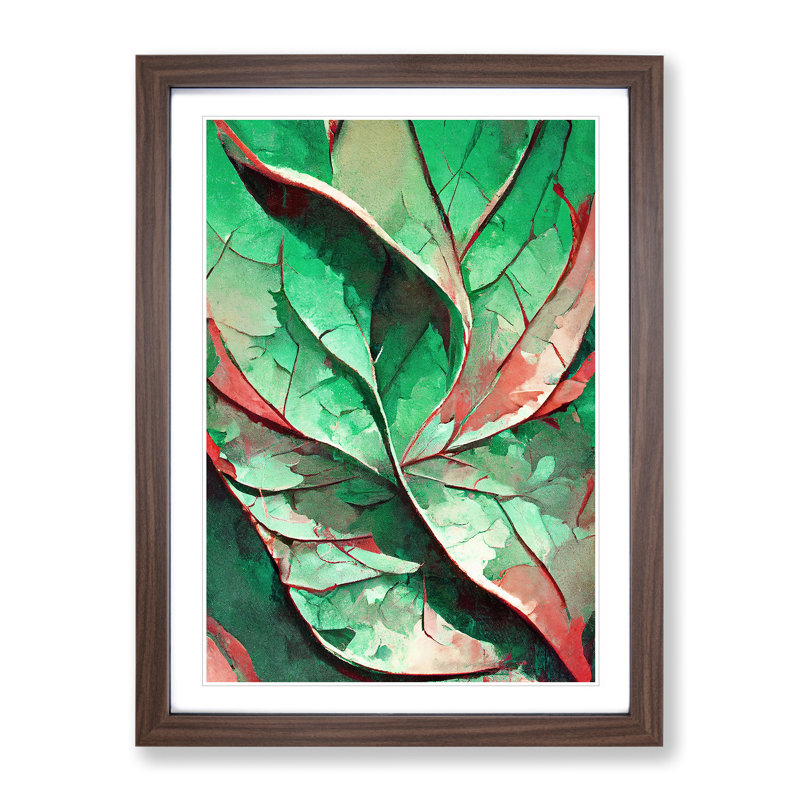 Abstract Leaf No.1 - Wall Art, 48cm H x 36cm W, Walnut Framed, White