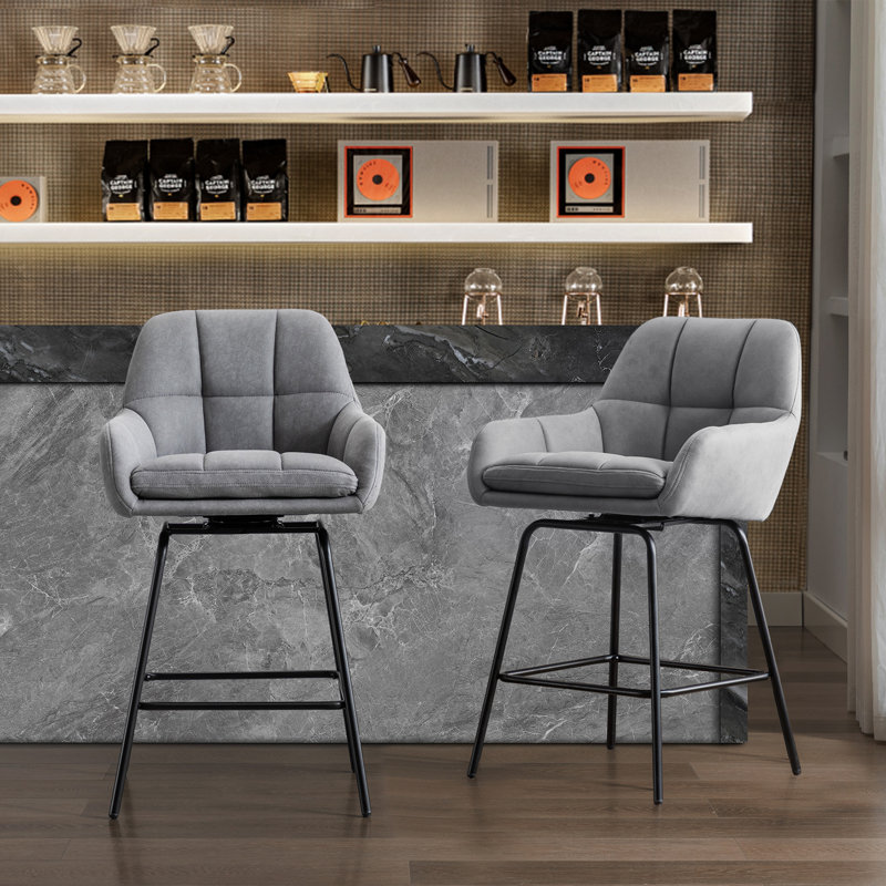 Balwant Swivel Upholstered 26.3'' Counter Stool with Metal Frame(Set of 2), Gray