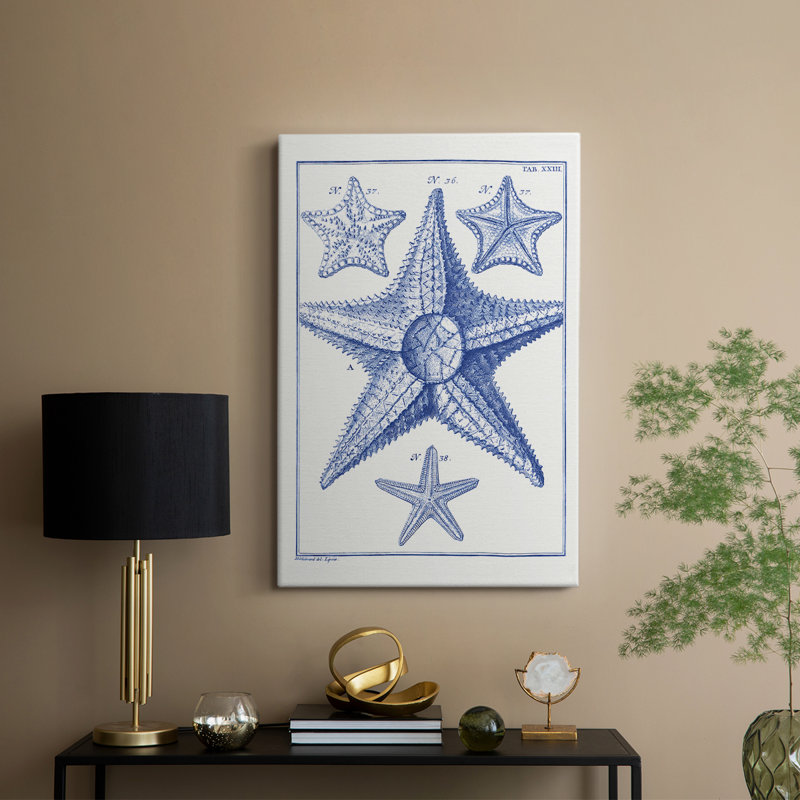 Étoiles de mer bleues VI - Cavas enveloppés de galerie, H 27 po x l 18 po