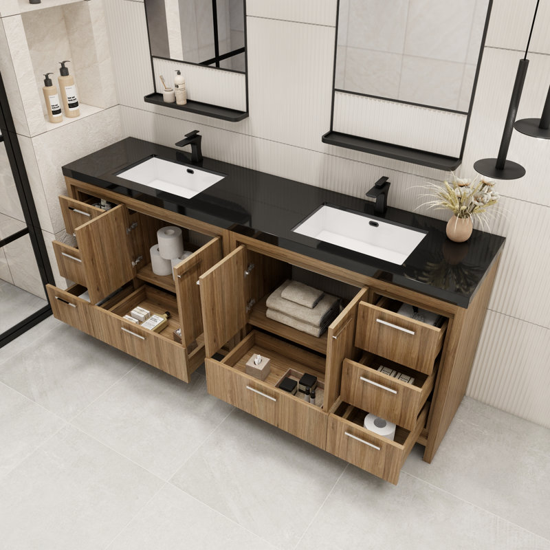 Brayla 84" Double Bathroom Vanity Set, Natural Oak