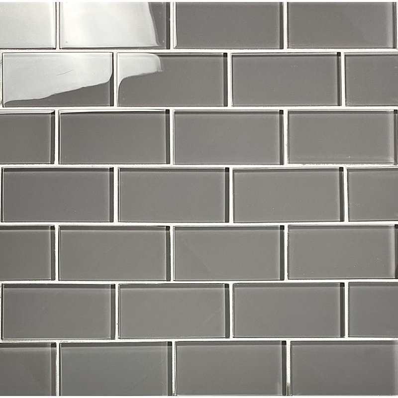 Metro 3 in. x 6 in. Glass Straight Edge Subway Wall & Pool Tile, Pebble Gray