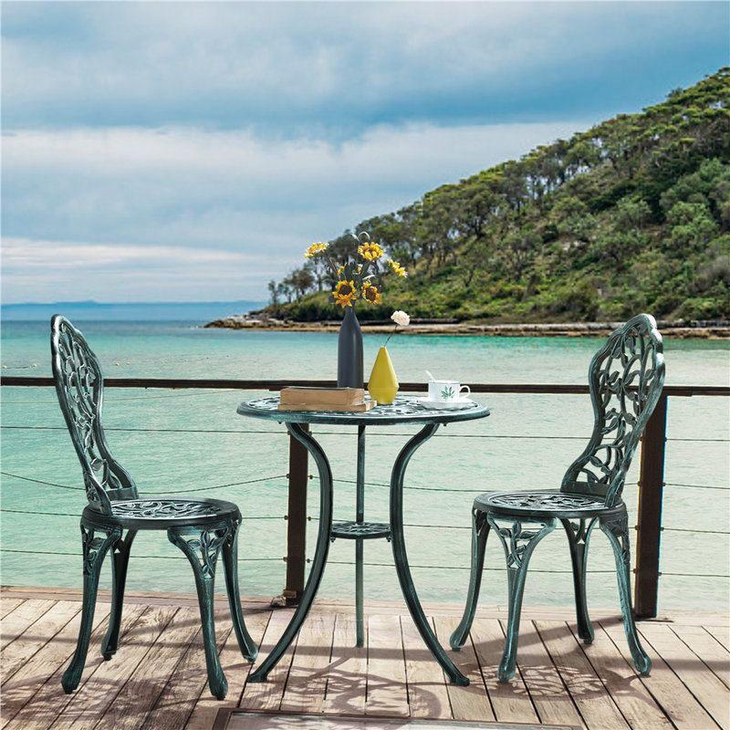 color  All Weather Table Set Antique Aluminium Bistro Dining Set, Green