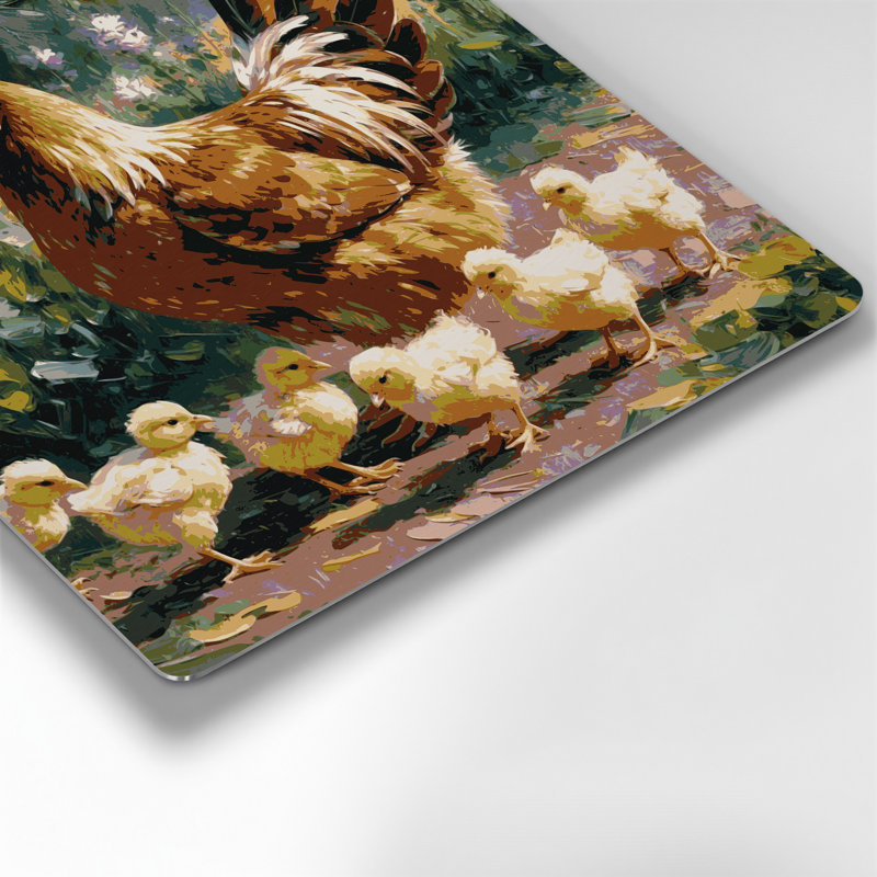 Farm Hens with Chicks Brown Metal Wall Art, 8" H x 8" W