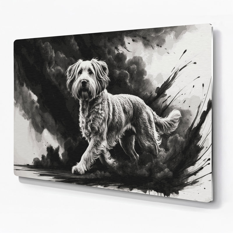 «Dogs Briard», art mural en métal gris, H 20 po x l 24 po