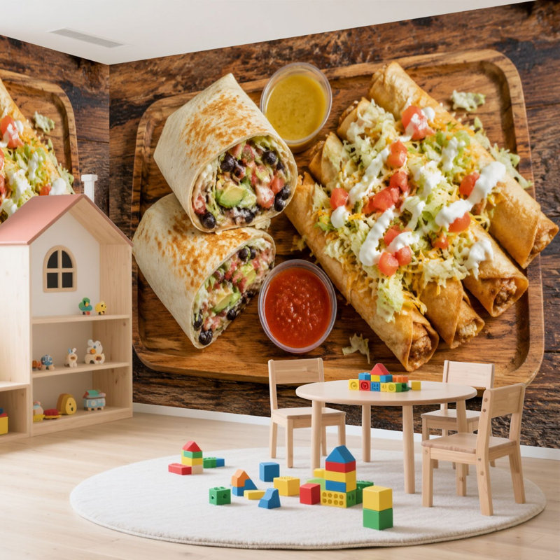 Papier peint adhésif autocollant mexicain taco burrito, L 100 po x l 144 po
