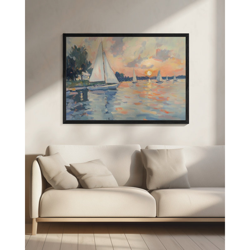 Art mural texturé encadré "Voiliers de mer", H 10 po x l 14 po, Cadre noir