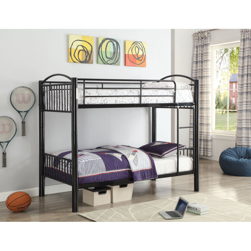 Pharr Contemporary Bunk Bed with Built-in Front Ladder, Twin over Full, Black