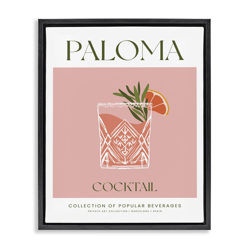 «Minimal Paloma Cocktail», art mural encadré flottant, Cadre flottant noir de jais, H 21 po x l 17 po
