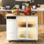Îlot de cuisine blanc à roulettes avec abattant, DEL, 2 portes en verre cannelé, 1 porte d'armoire rabattable, tablette réglable, tiroirs, rallonge de style industriel tropical et tablette coulissante (moderne-786612316