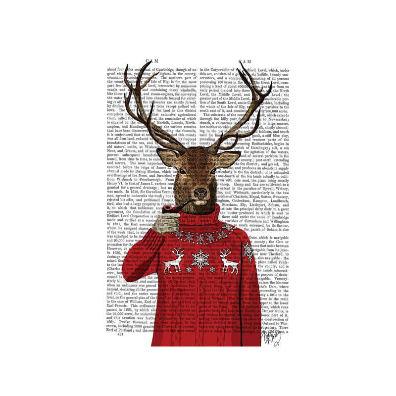 Deer In Ski Sweater, Print BG by Fab Funky - Print on Canvas, 66.04 cm H x 45.72 cm W x 1.91 cm D, No Frame