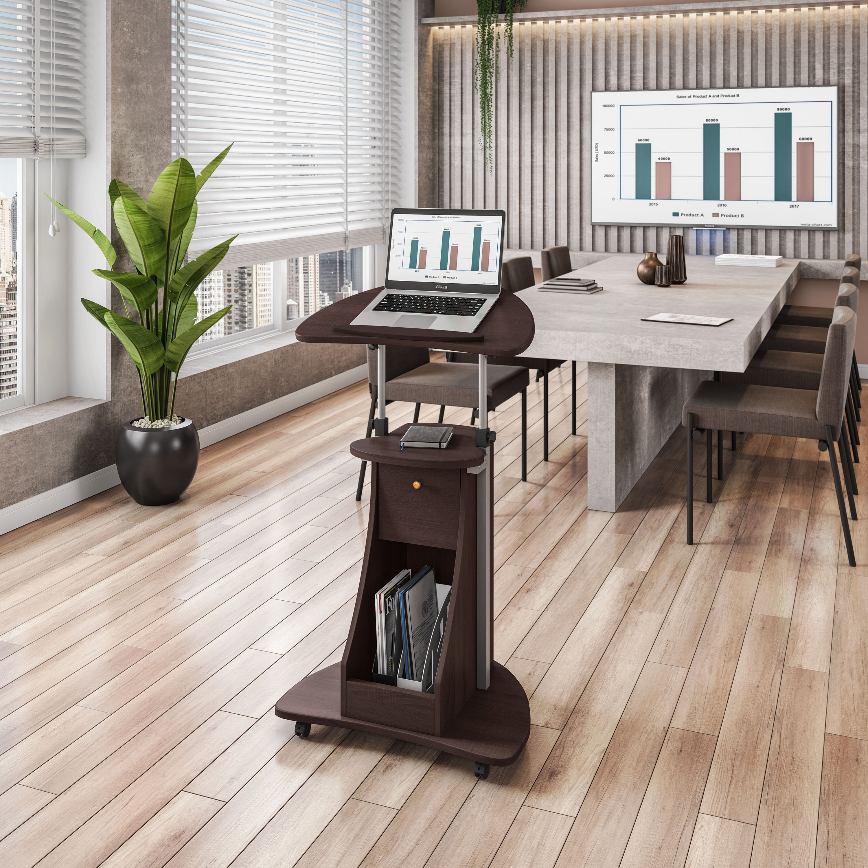 Inbox Zero Filadelfo Height Adjustable Rolling Laptop Workstation Cart ...