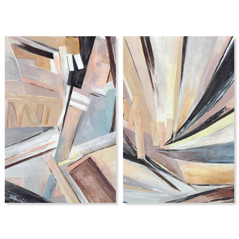 Balancing Lines Duo Canvas Print Gold Boho Wall Decor Set by Art Remedy, Black Frame, 10 x 15, H 45 po x l 30 po
