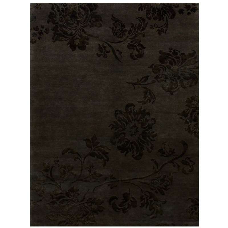 Tapis rectangulaire en laine / soie noué à la main or / brun, Rectangle 6 pi x 9 pi
