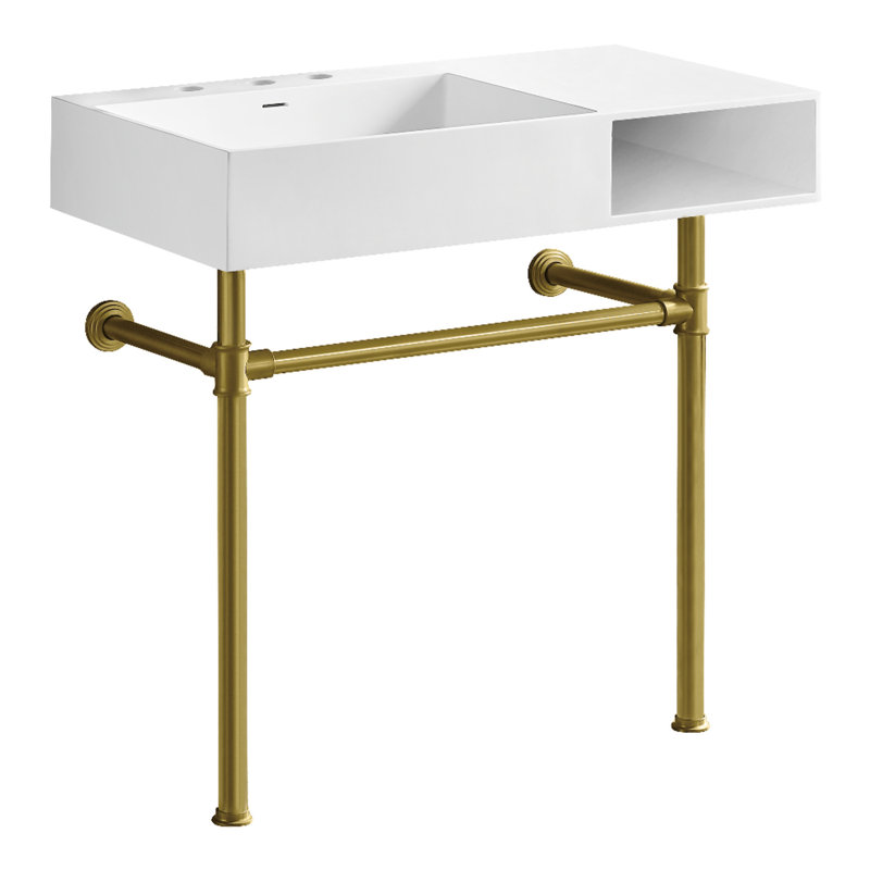 Kingston Brass Aurelius 36-Inch Solid Surface Console Sink With Stainless Steel Legs (8-Inch, 3-Hole), Brushed Brass