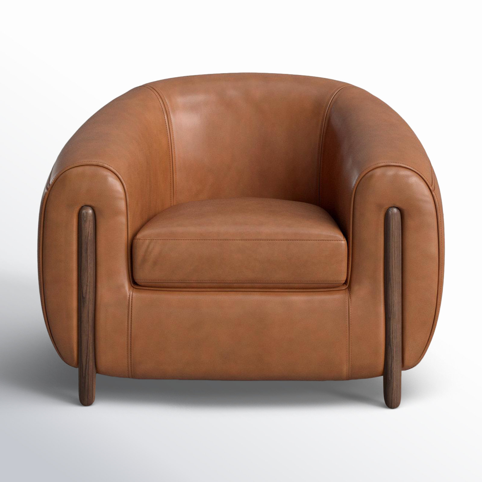Bruno Genuine Leather Barrel Chair, Valencia Camel Leather
