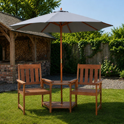 Rydal 2 Seater Wooden Love Seat & 2.7m Grey Parasol Set