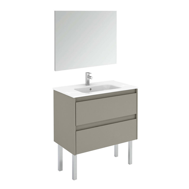 Ambra 31.7'' Single Bathroom Vanity with Ceramic Top with Mirror, Matte Sand