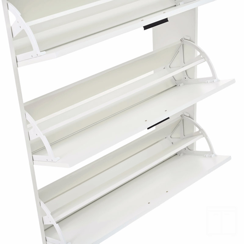 Two Drawers, Three-Fold Doors, Large Storage Shoe Cabinet, White
