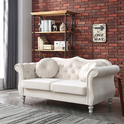 Elegant Flared Arm Loveseat In Ivory