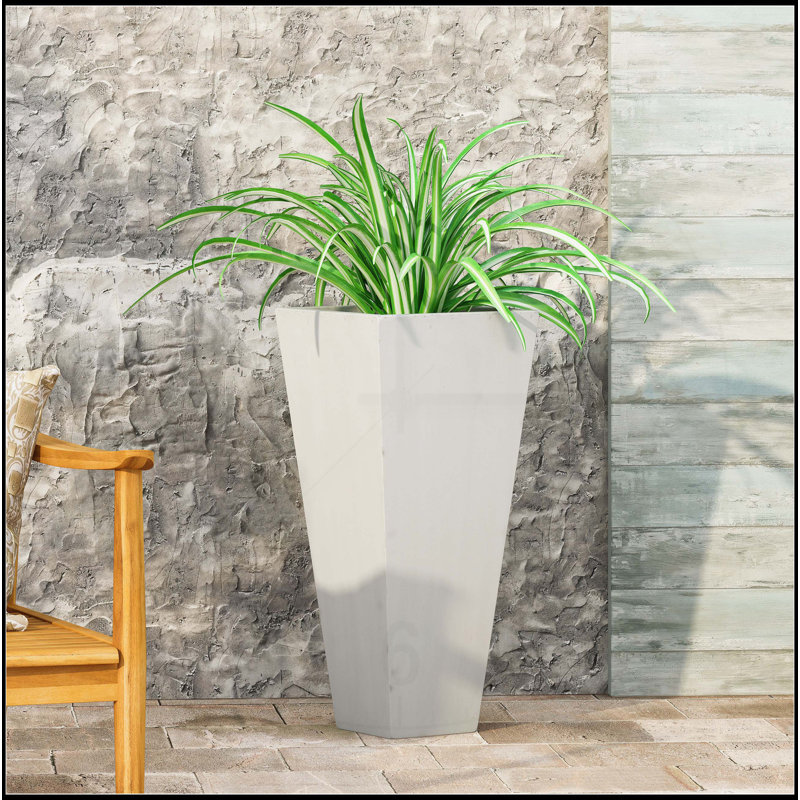 Jardinière d'extérieur moderne en pierre MGO, H 28,5 po x l 13 po x P 13 po, Blanc mat