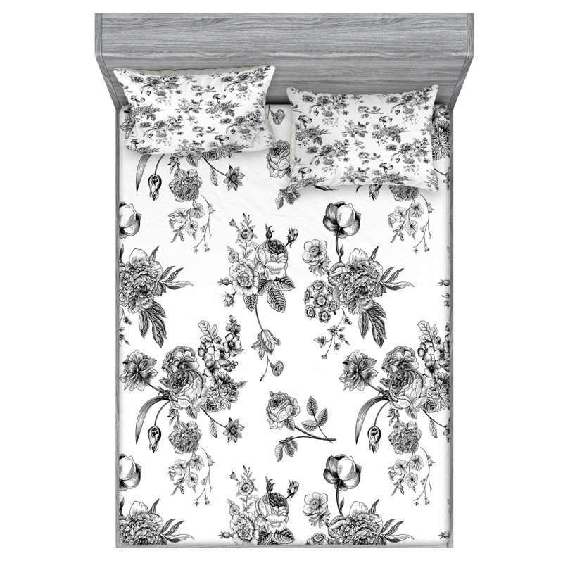 Microfiber Floral Sheet Set, Queen Sheet Set with Fitted Sheet