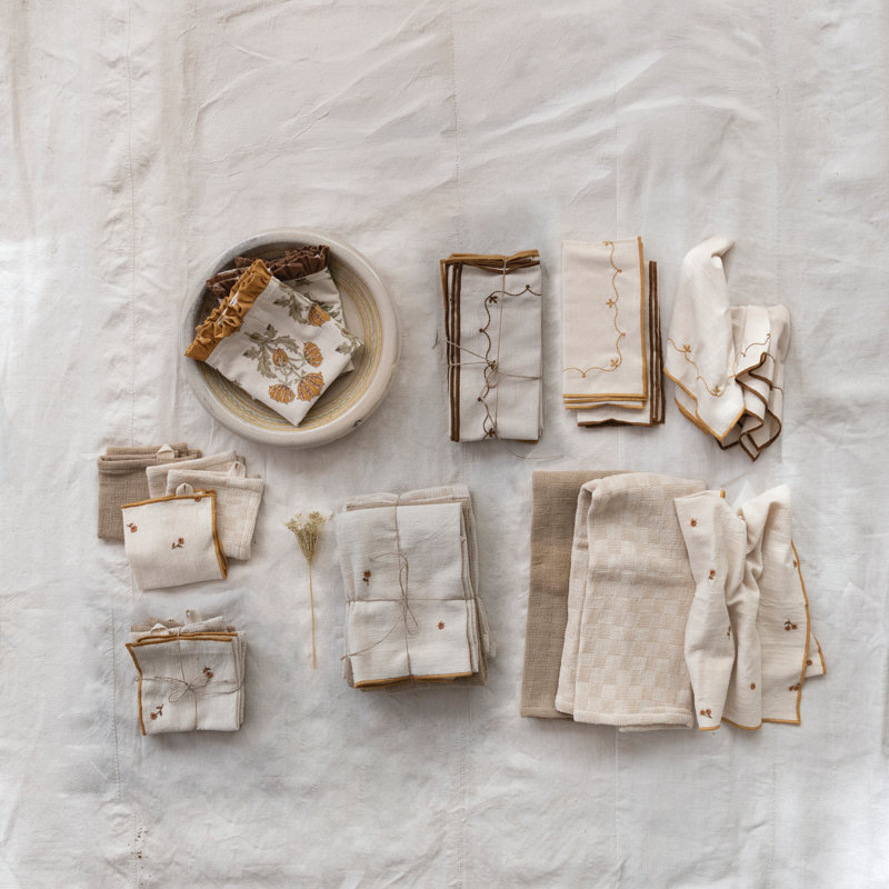 Cotton Ruffle Tea Towel with Botanical Print