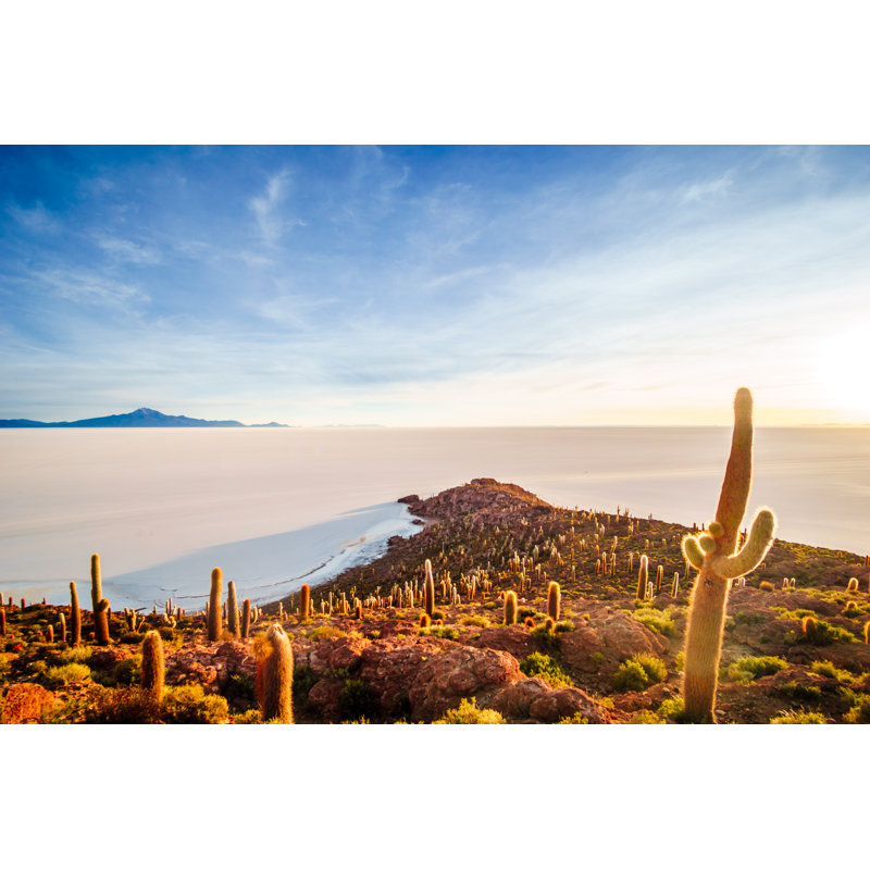 Sunrise Over Island Incahuasi By Salt Lake Uyuni In Bolivia - Wrapped Canvas Print, 30cm H x 46cm W x 3.8cm D
