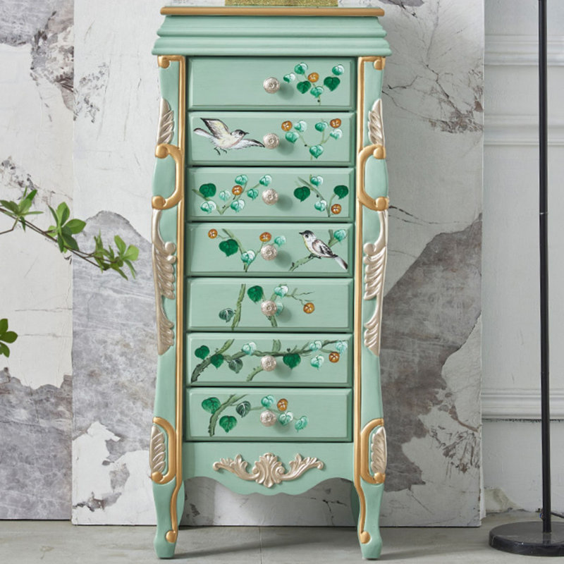 Armoire à bijoux verte verte + bois manufacturé + métaux