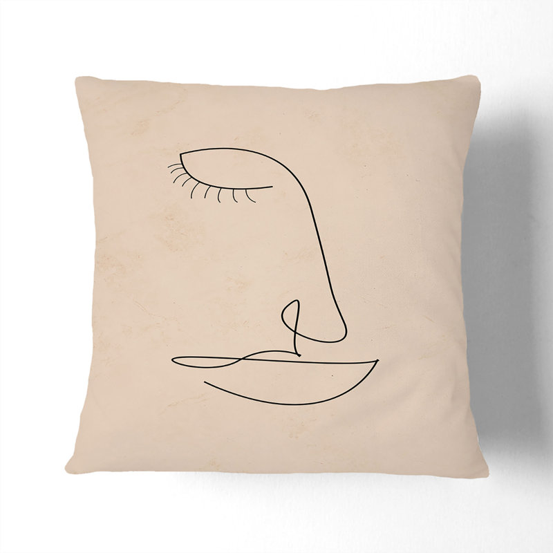 Line Form Female Face Square Throw Cushion, Stone, 55cm H x 55cm W x 20cm D