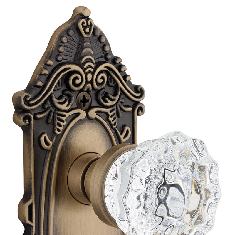 Plaque victorienne avec bouton de porte en cristal, Laiton antique
