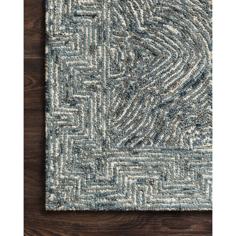 Tapis décoratif denim en laine Touffeté à la main à motif abstrait Yancheva