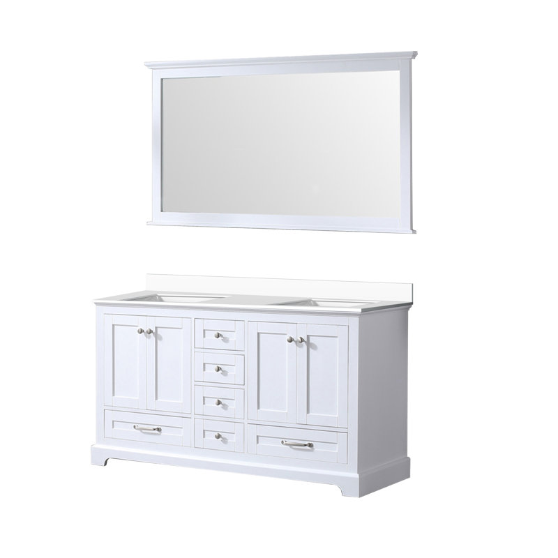 Dukes 60 in. W x 22 in. D Double Bath Vanity, and 58 in. Mirror, White Cultured Marble, Navy Blue
