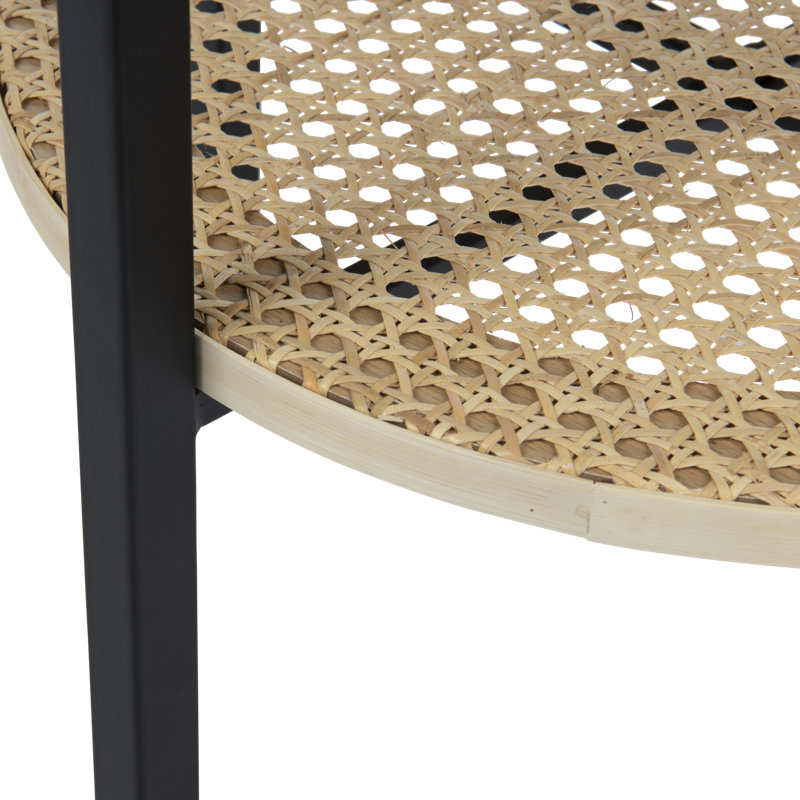 Table d'appoint ronde en métal avec plateau de style plateau et tablette de rangement en bambou tissée à la main