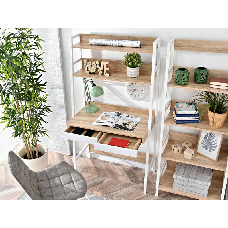 Dawnetta Steel Writing Desk, White, Oak