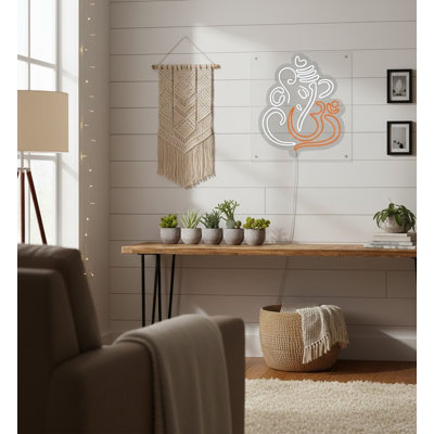  | Symbole Ganesha | Fabriqué avec un tube néon durable et incassable offrant un éclairage lumineux et uniforme pendant plus de 50 000 heures sans scintillement ni perte de couleur | 24 x 20 | Blanc et orange