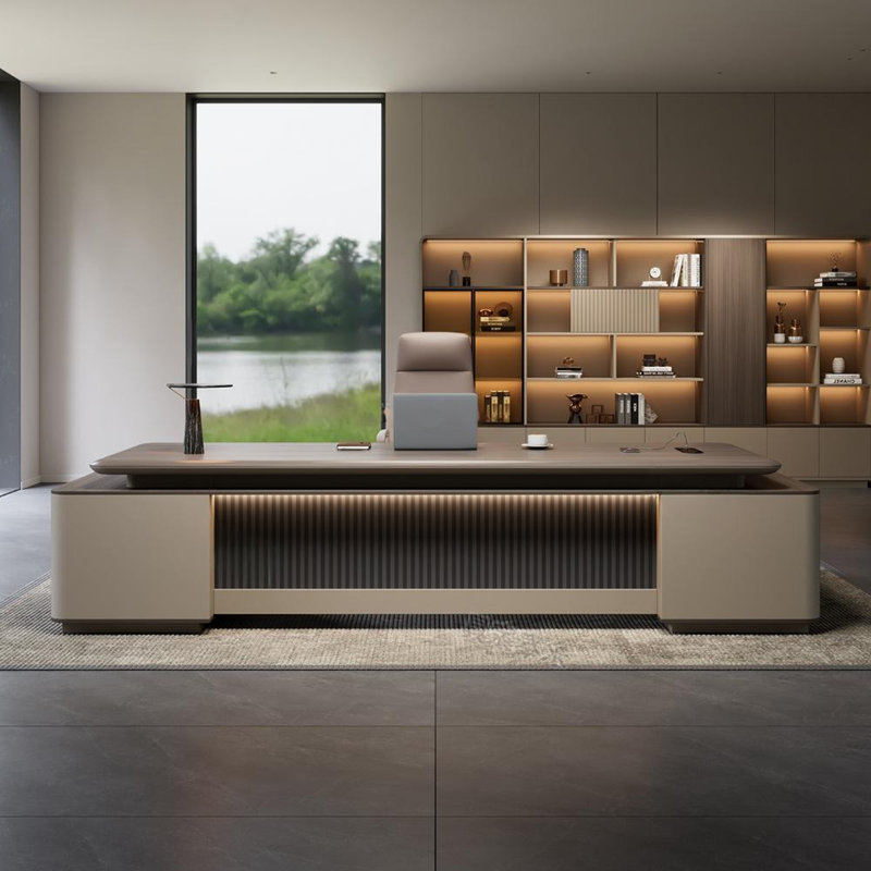 Bureau moderne moderne en bois manufacturé brun en forme de L, H 29,53 po x l 62,99 po x P 31,5 po