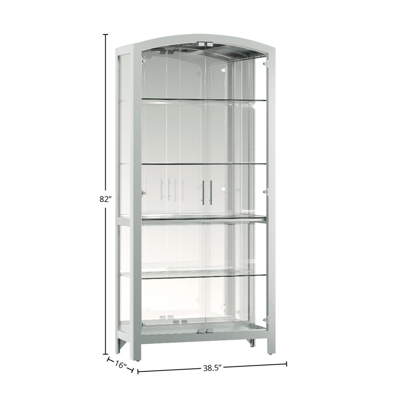Elsie Silver Glass and Wood Curio Cabinet with LED Light