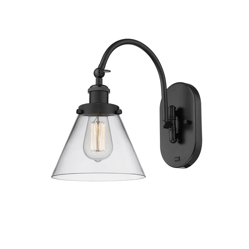 Shauna Armed Sconce, Incandescent, Clear, Matte Black