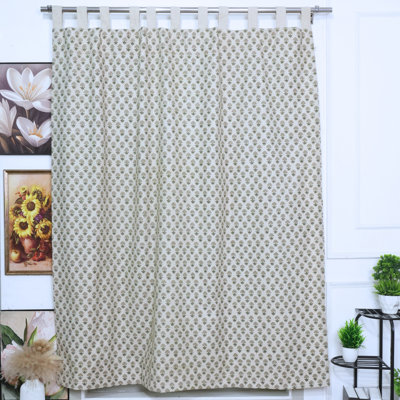 Grey Green Leaf Floral Unlined Linen Blend Tab Top Curtain Panel for Living Room and Bedroom, Boho Farmhouse Floral Leaf Linen Curtains & Drapes.